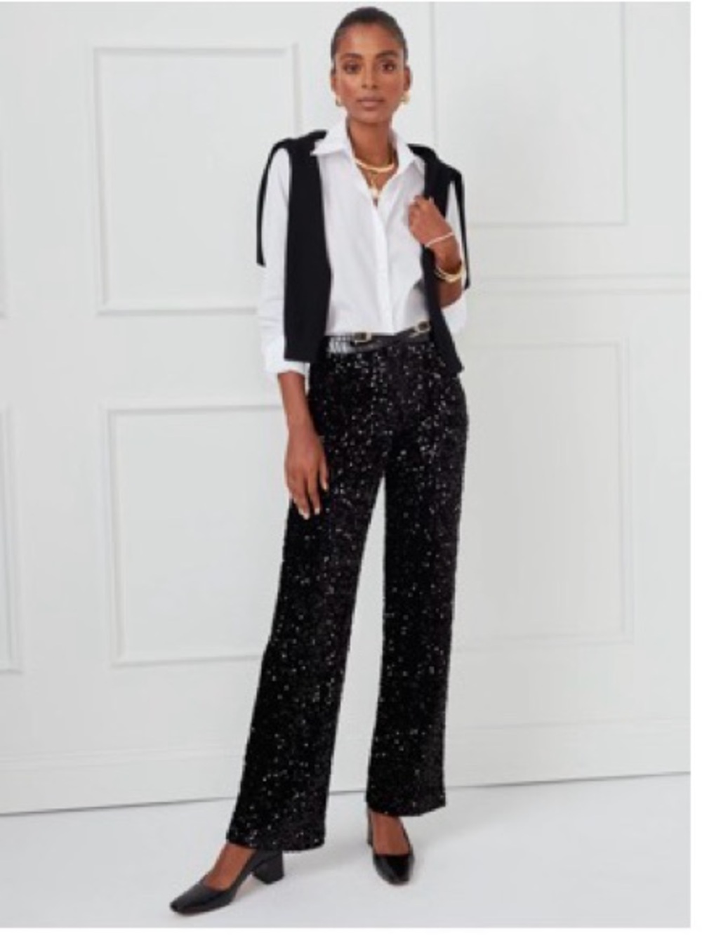 J. McLaughlin Black Sequin Trousers